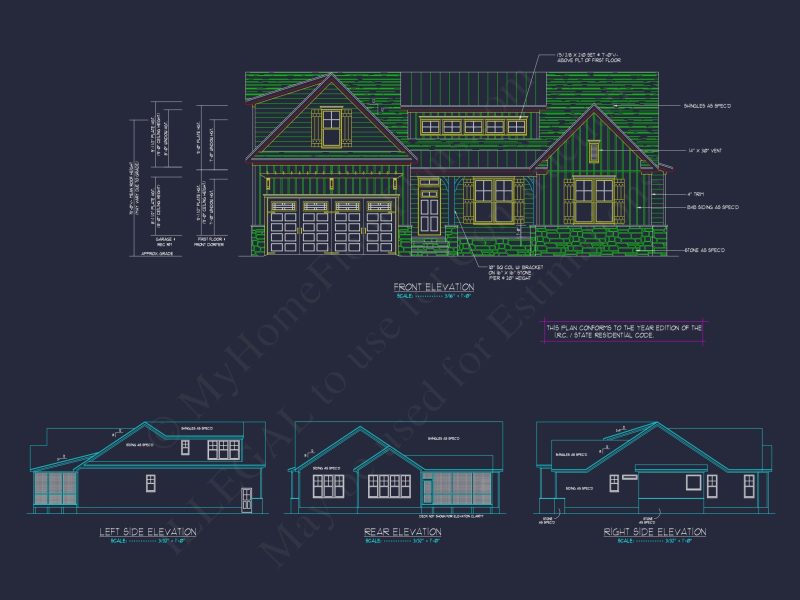 Custom house Plan with 3 Beds, 3.5 Baths, and CAD Designs