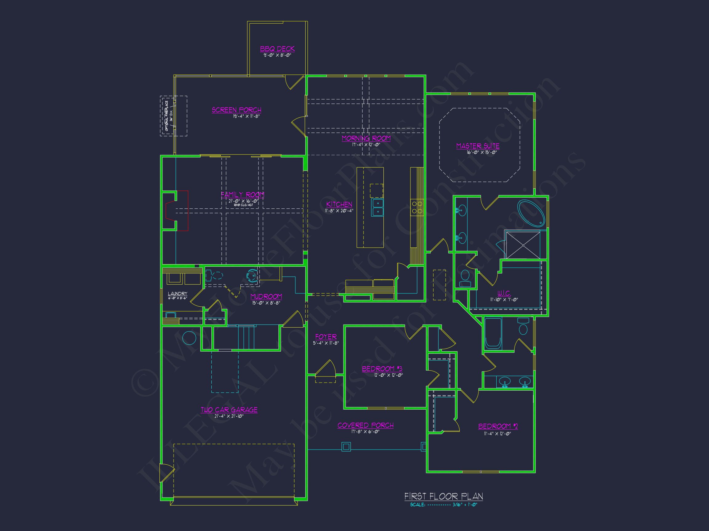 Custom Home Plan with 3 Beds,3.5 Baths,and CAD Designs