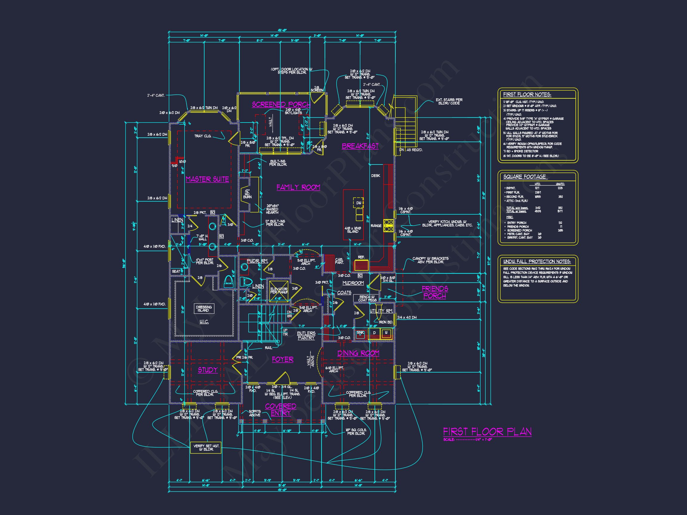 Custom Home Plan with 3 Floors – CAD Architectural Designs