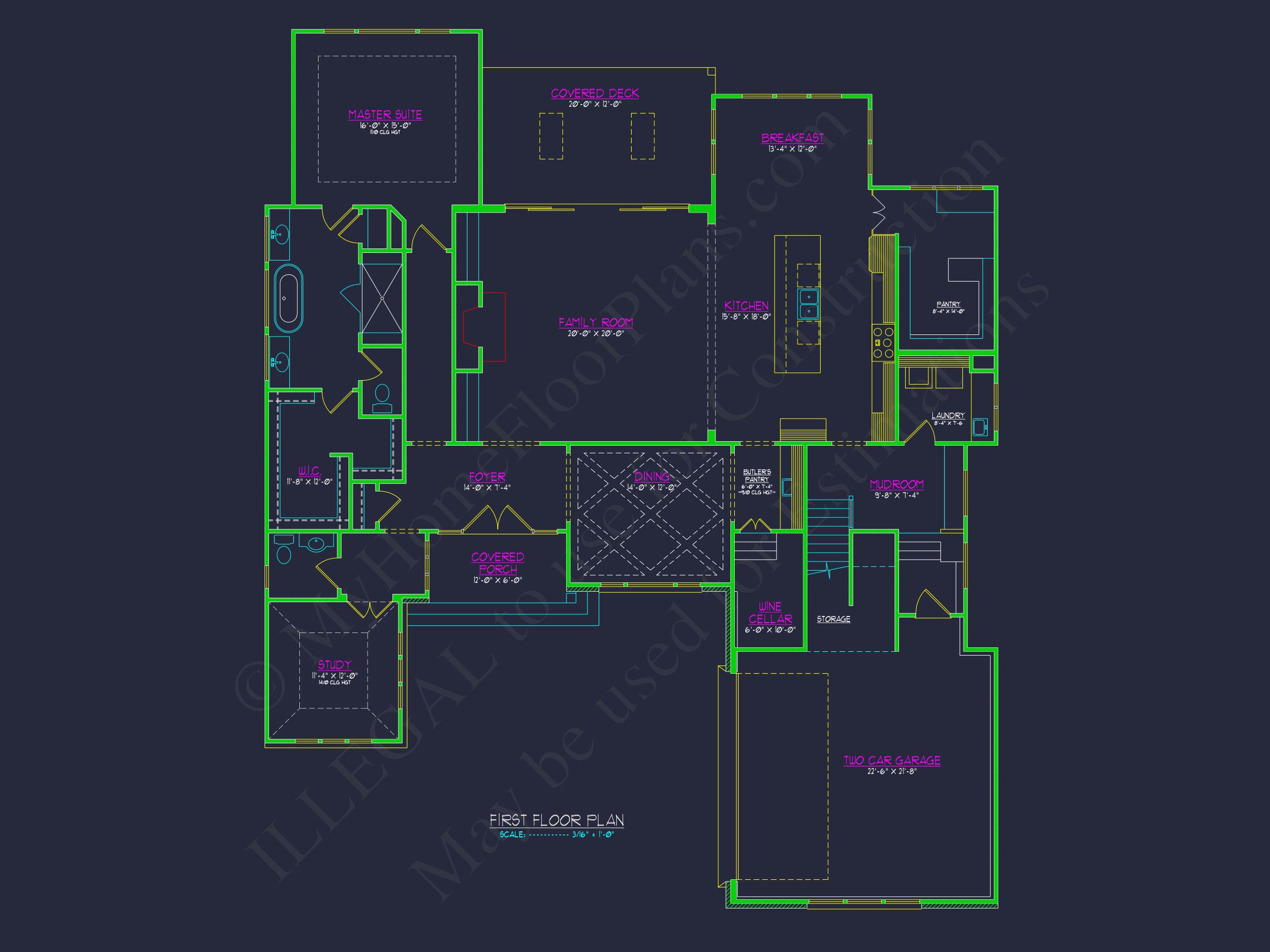Custom house Plan with 4 Beds,CAD Blueprint,and Features