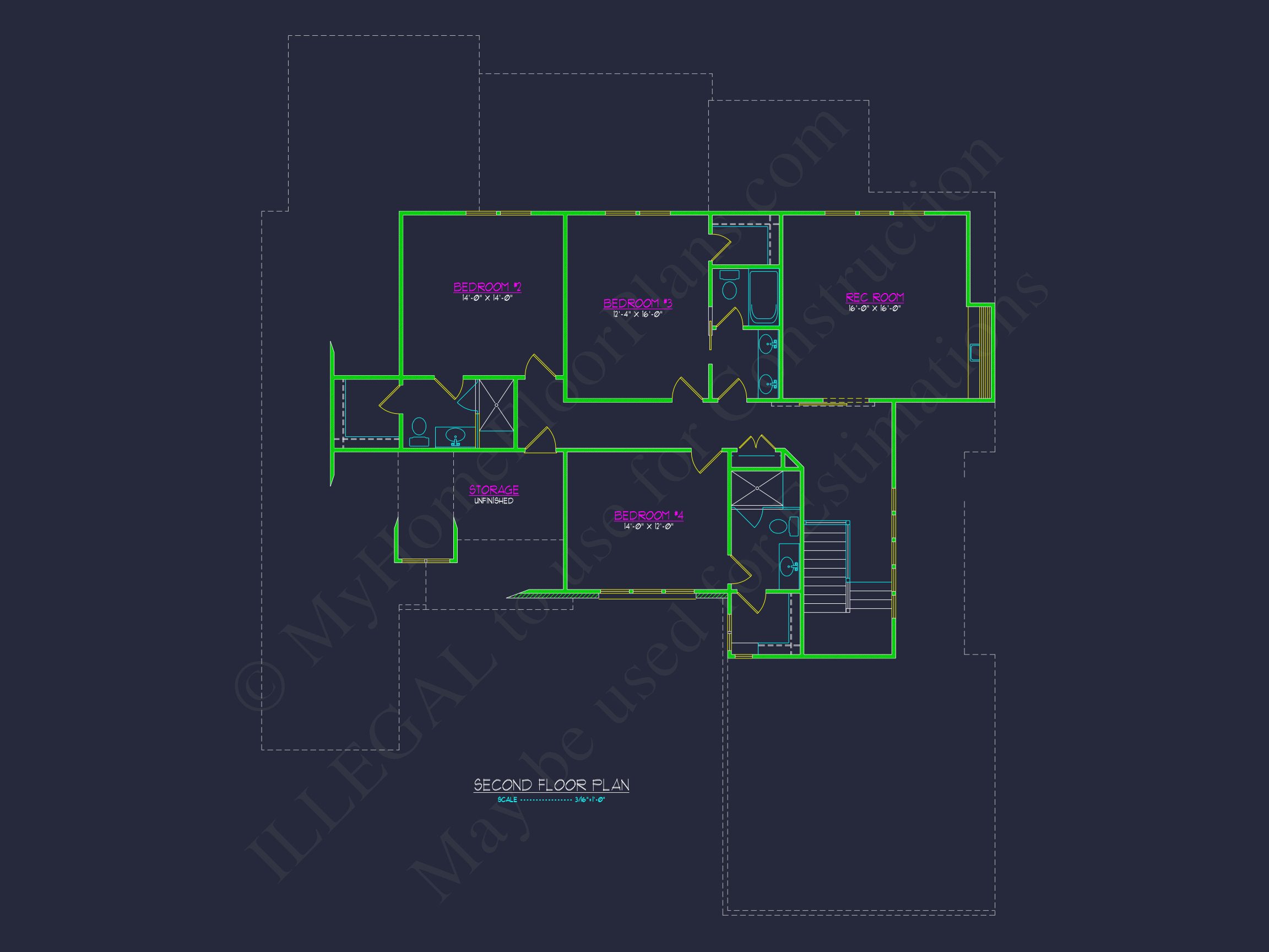 Custom house Plan with 4 Beds,CAD Blueprint,and Features