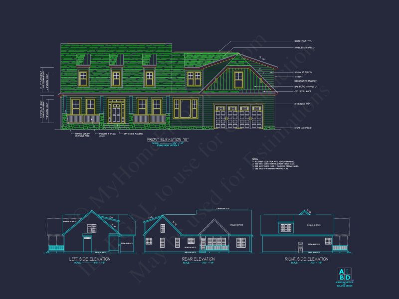 Customizable house Plan with 2 Floors & Colonial Farmhouse Design