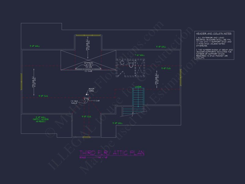 Customizable house Plan with 4 Beds, 2.5 Floors, CAD Blueprint
