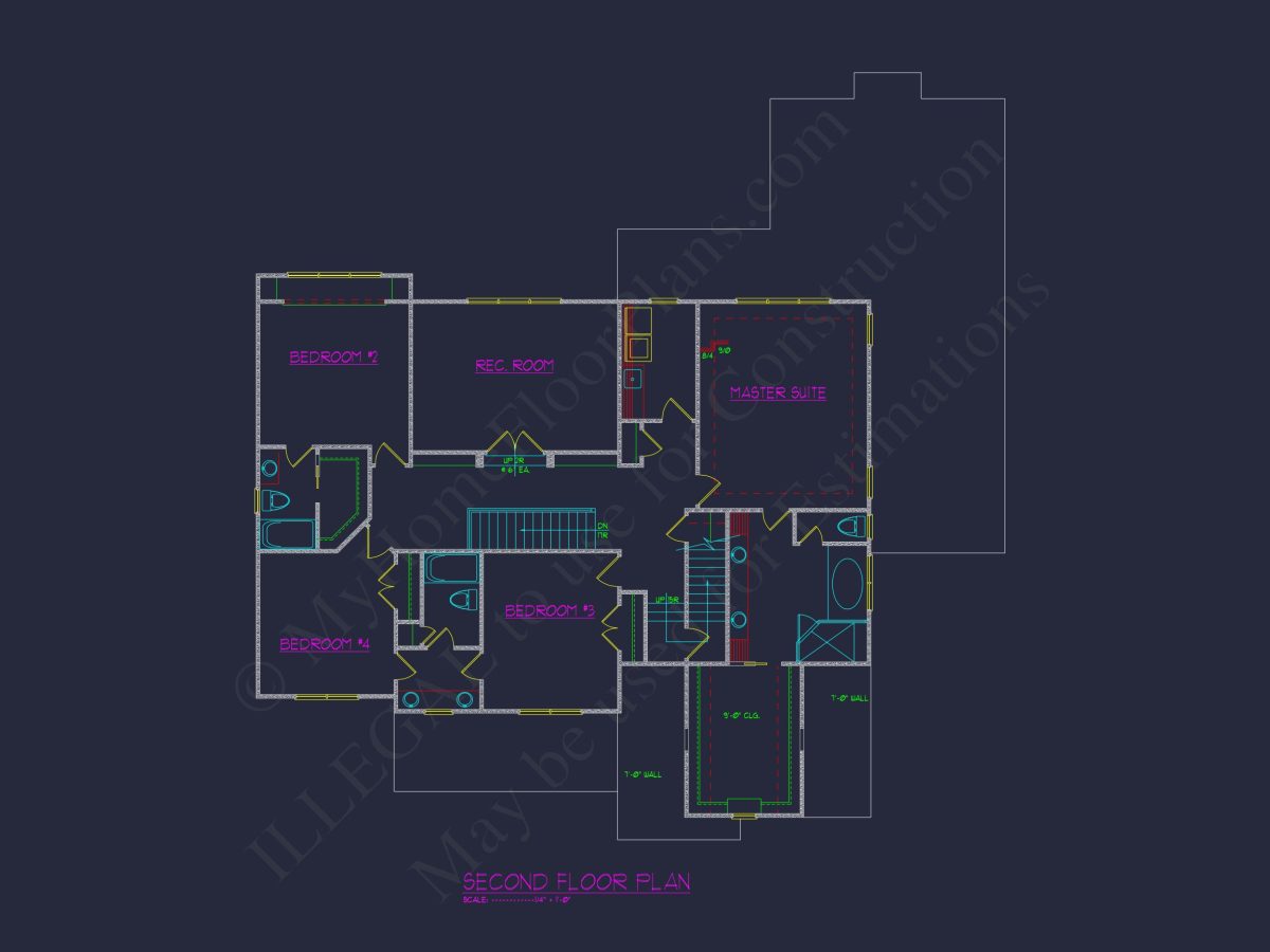 Customizable house Plan with 4 Beds, 2.5 Floors, CAD Blueprint