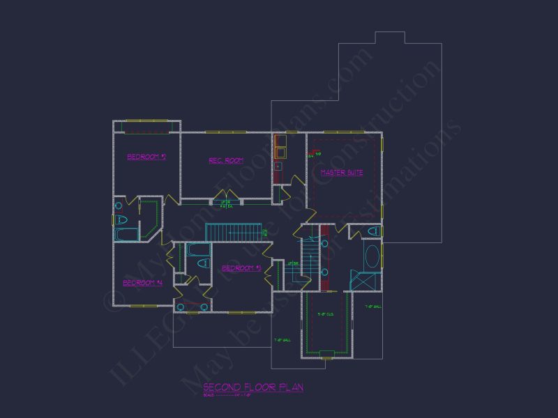 Customizable house Plan with 4 Beds, 2.5 Floors, CAD Blueprint