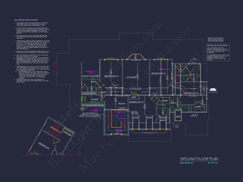 Customizable house Plan with 7 Bedrooms and Unique Garage Design