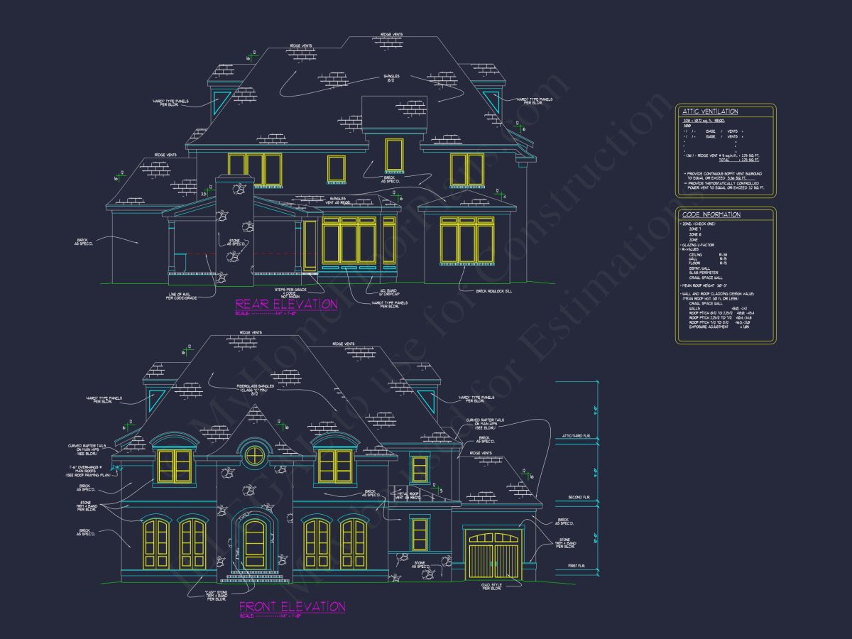 Detailed house Plan with 5 Beds, Floor Designs & CAD Blueprint