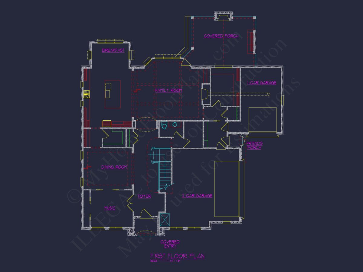 Detailed house Plan with 5 Beds, Floor Designs & CAD Blueprint