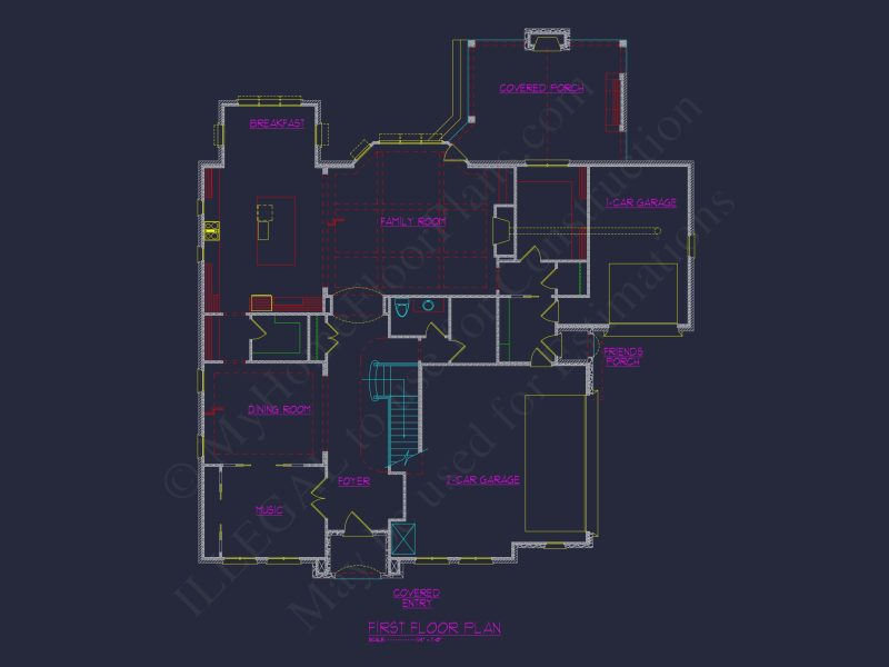 Detailed house Plan with 5 Beds, Floor Designs & CAD Blueprint