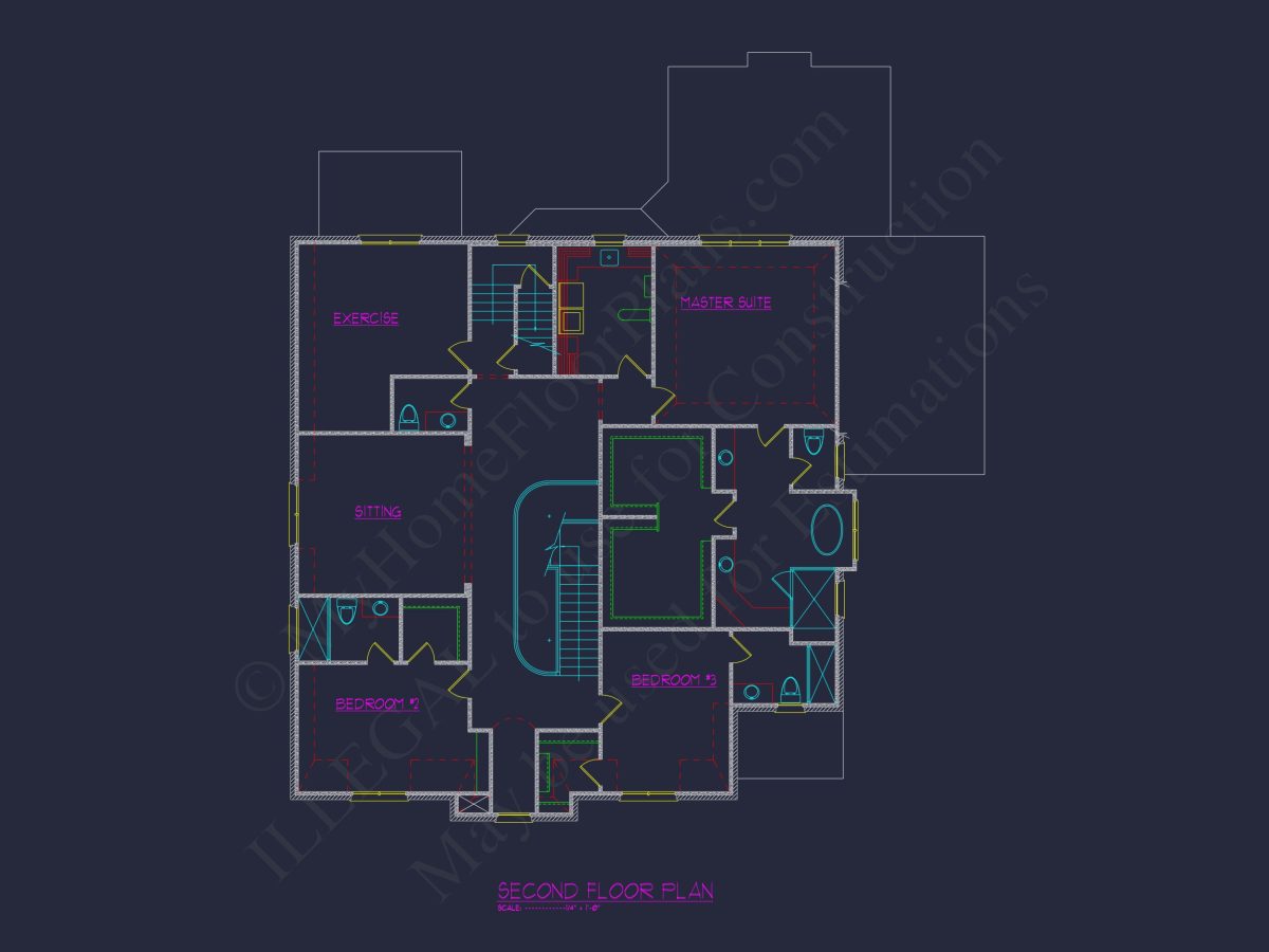 Detailed house Plan with 5 Beds, Floor Designs & CAD Blueprint