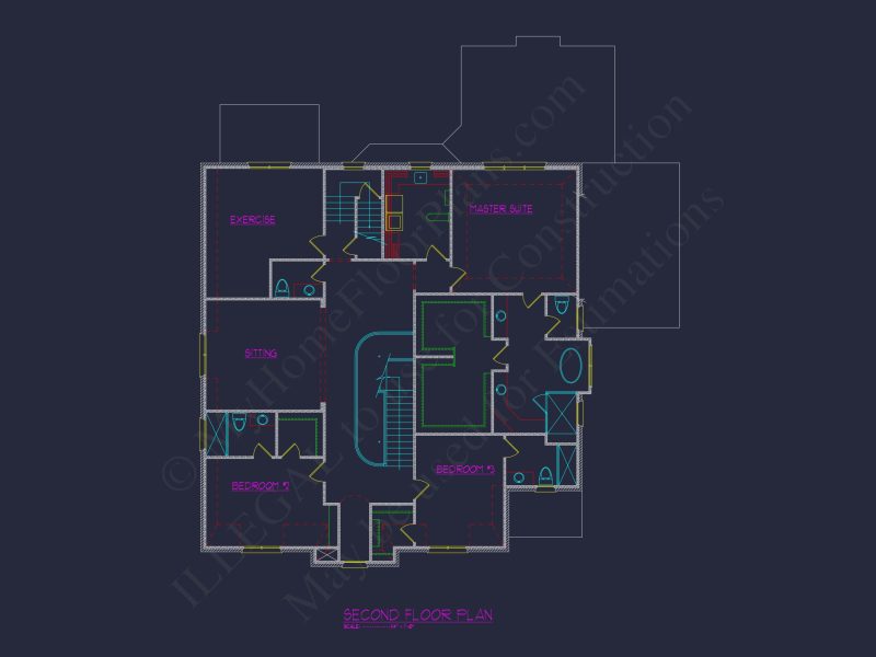 Detailed house Plan with 5 Beds, Floor Designs & CAD Blueprint