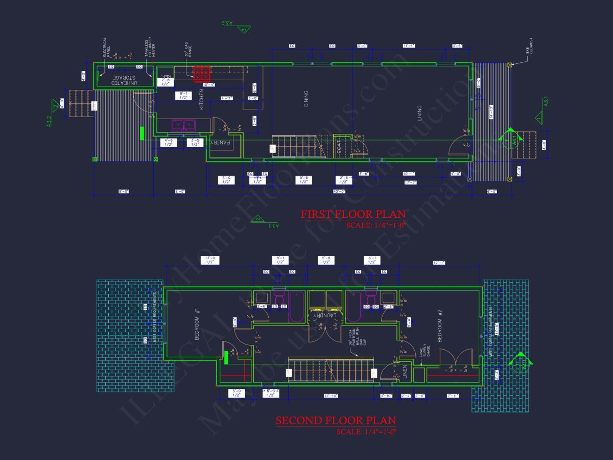 Efficient 3-Story house Floor Plan with CAD Architecture Designs