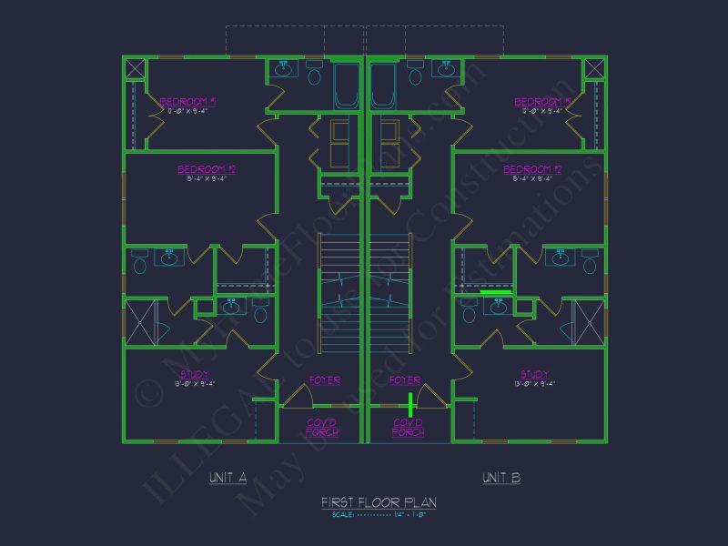 Efficient Duplex house Plan with CAD Design & Floor Blueprint