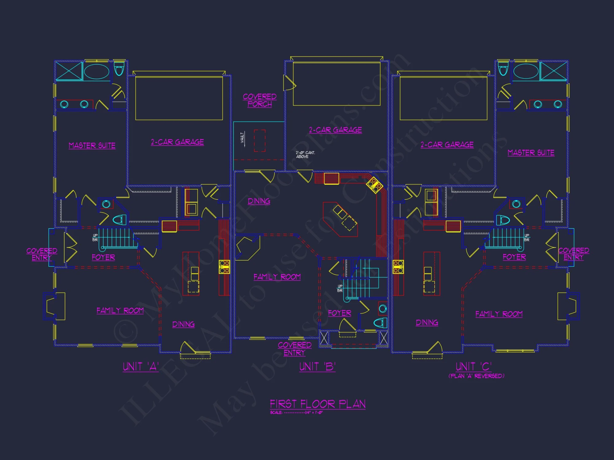 Efficient Multi-Family Triplex house Plan with CAD Designs