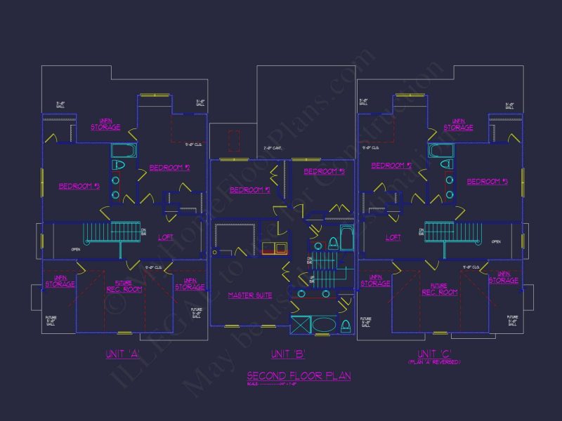 Efficient Multi-Family Triplex house Plan with CAD Designs