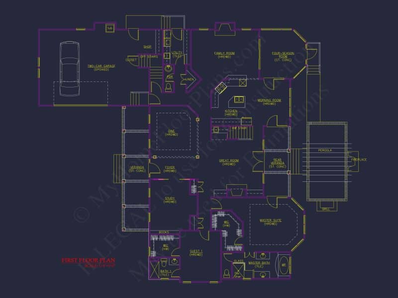 Elegant 2-Story house Floor Plan with CAD Designs & Blueprints