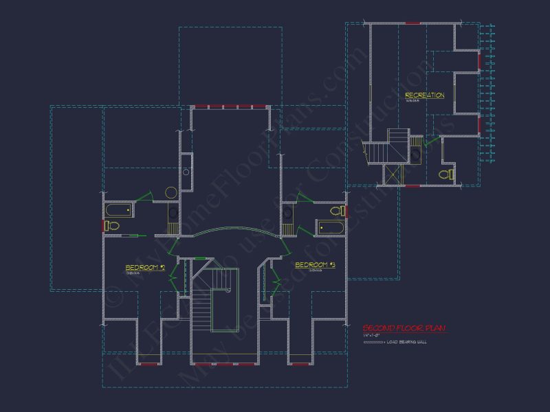 "Two-story colonial style elegant house plan with CAD designs"