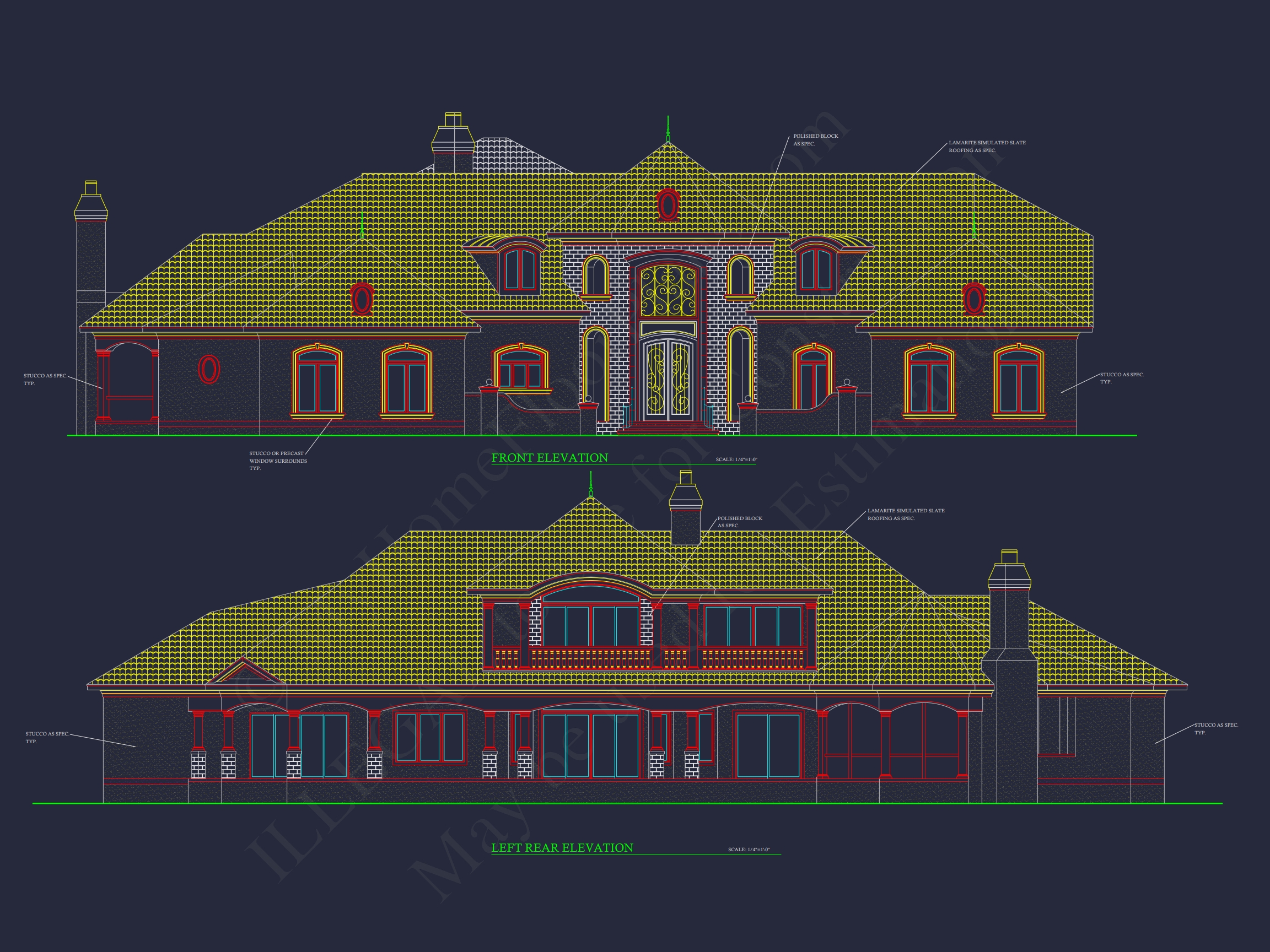 Elegant 2-Story Home Plan with Detailed CAD Blueprint Designs