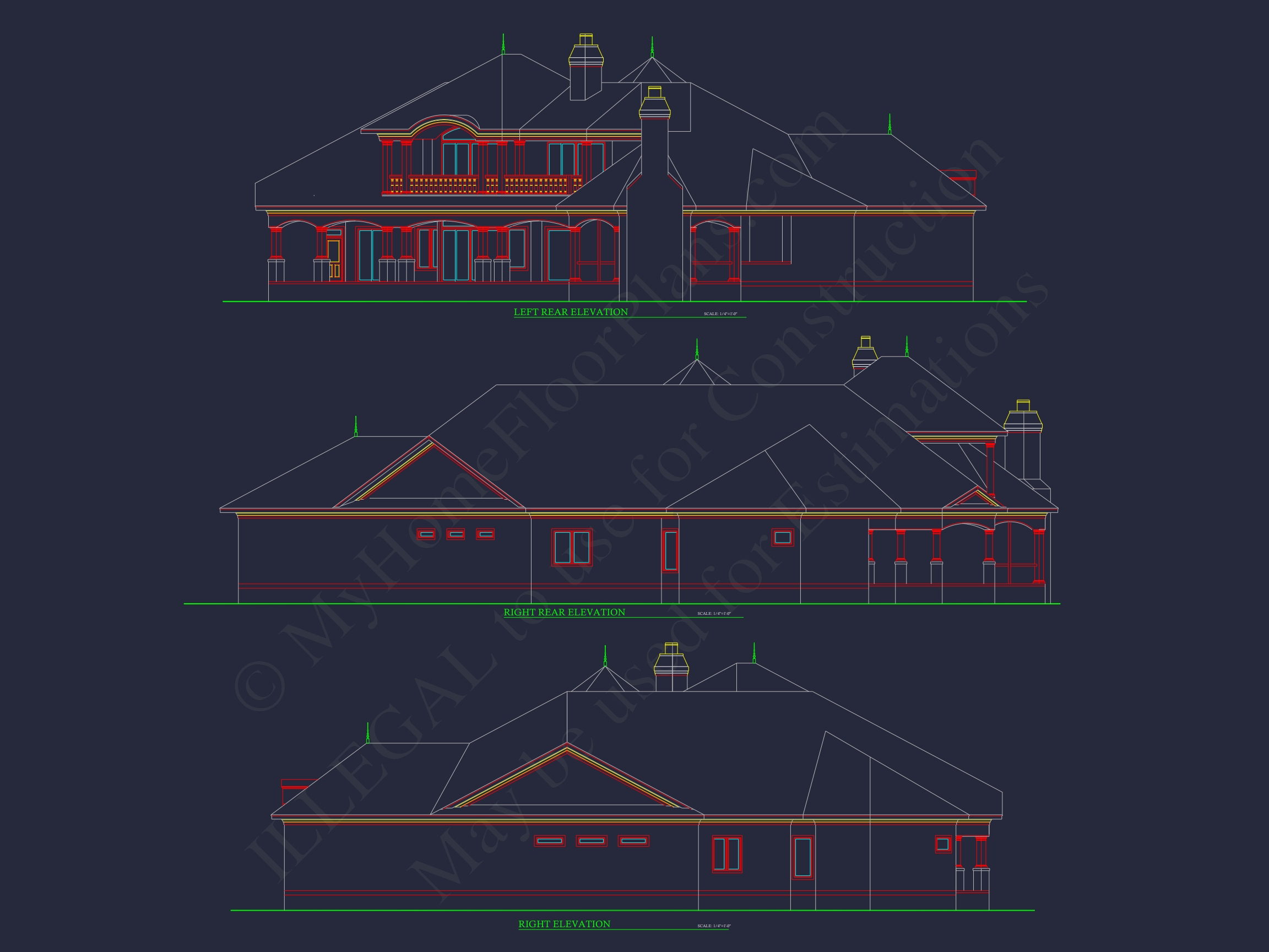 Elegant 2-Story Home Plan with Detailed CAD Blueprint Designs