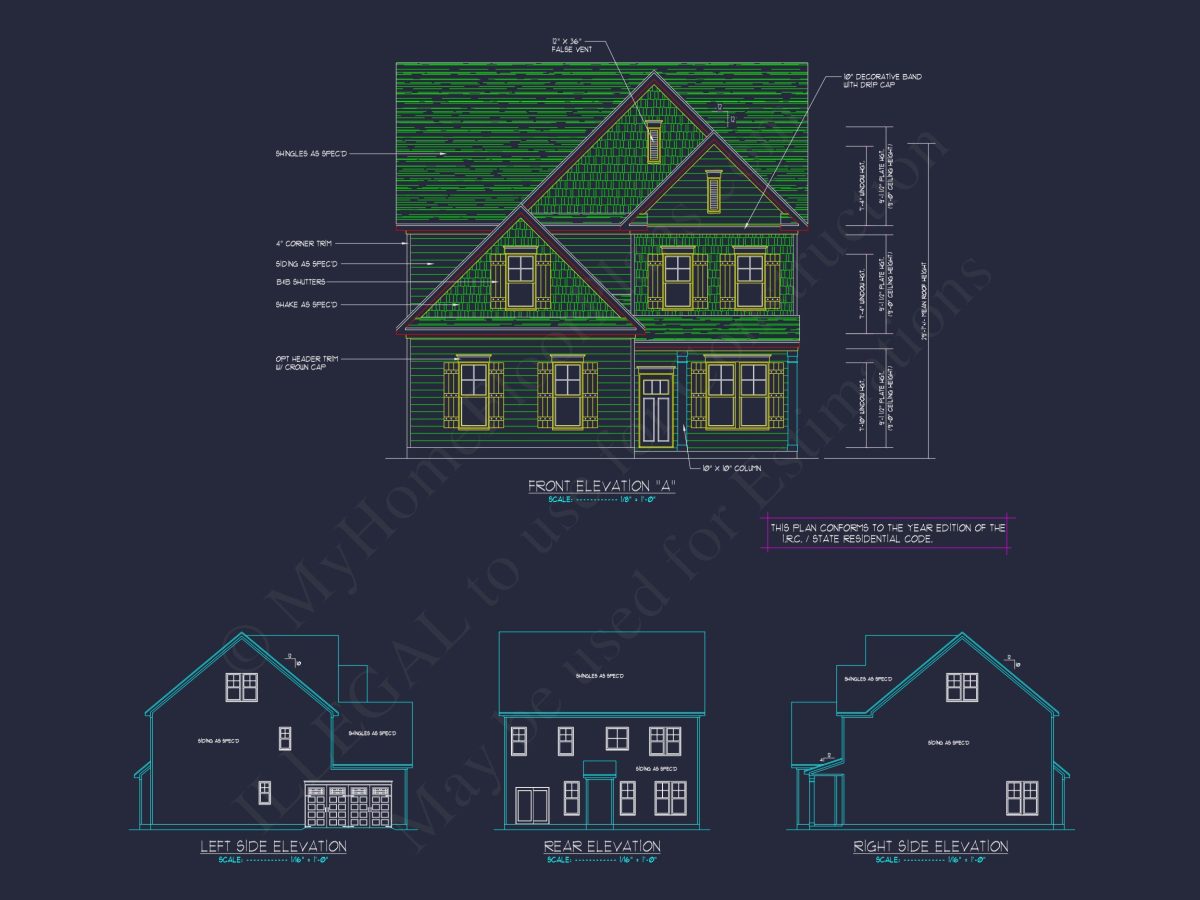 Elegant 2.5-Story house Plan with CAD Floor Designs and Blueprint