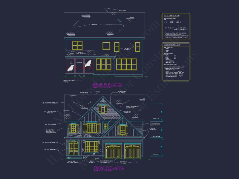 Elegant 3-Story Craftsman house Plan with Detailed CAD Designs