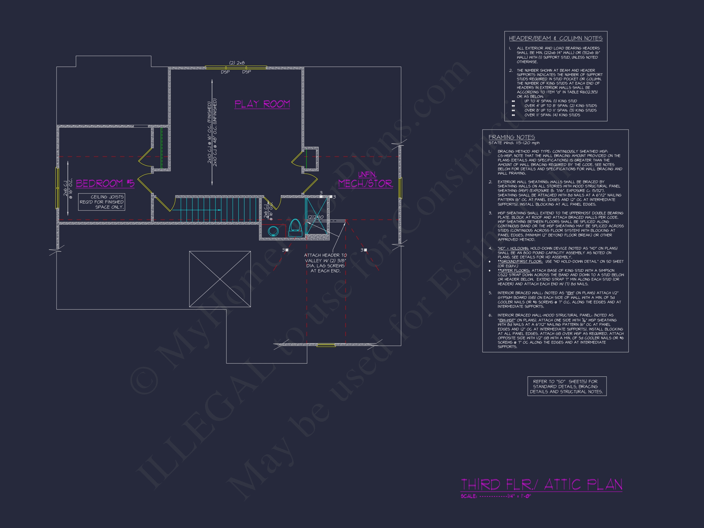 Elegant 3-Story Home Plan with 5 Bedrooms and Modern CAD Designs