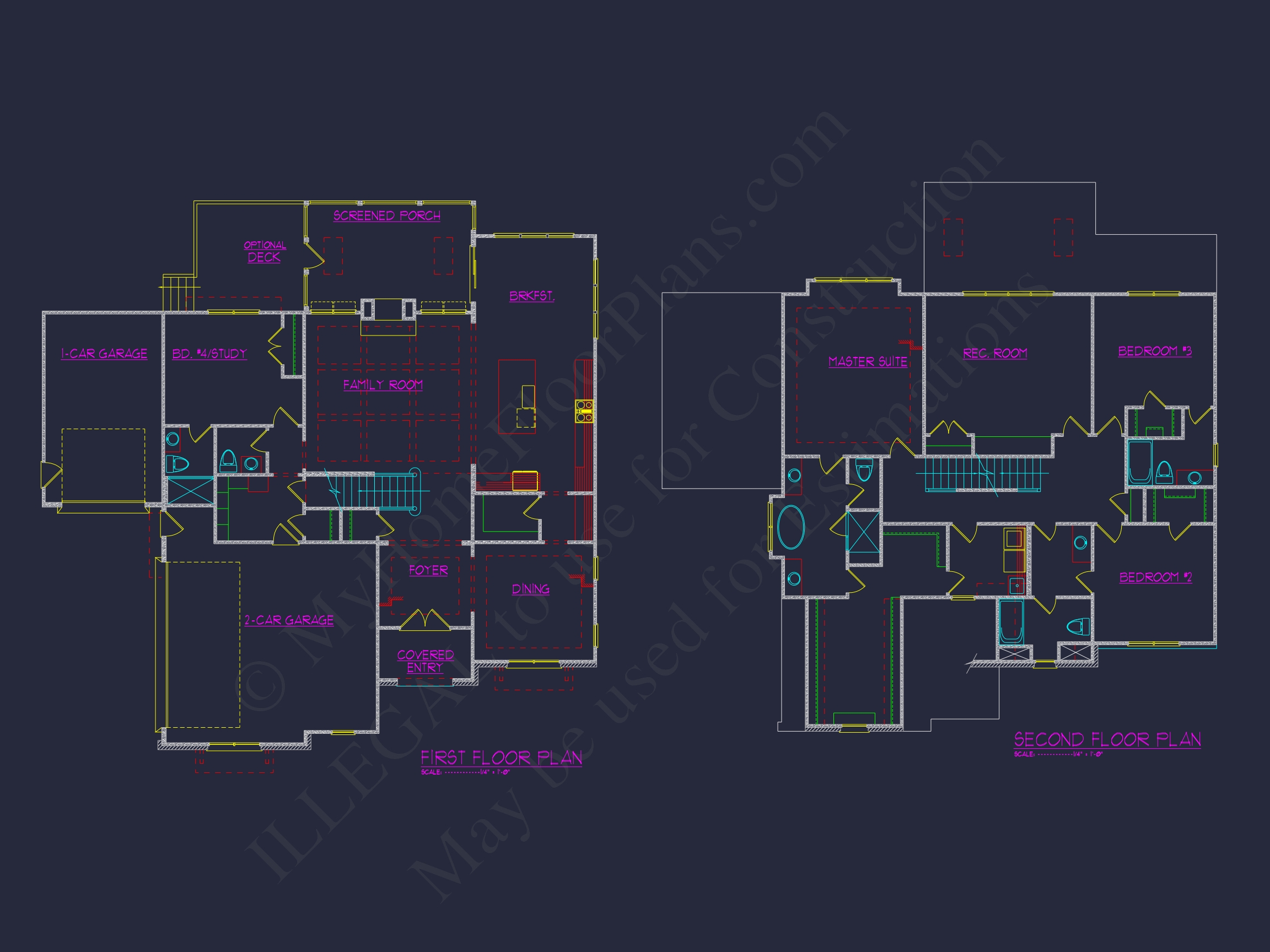 Elegant 3-Story Home Plan with 5 Bedrooms and Modern CAD Designs