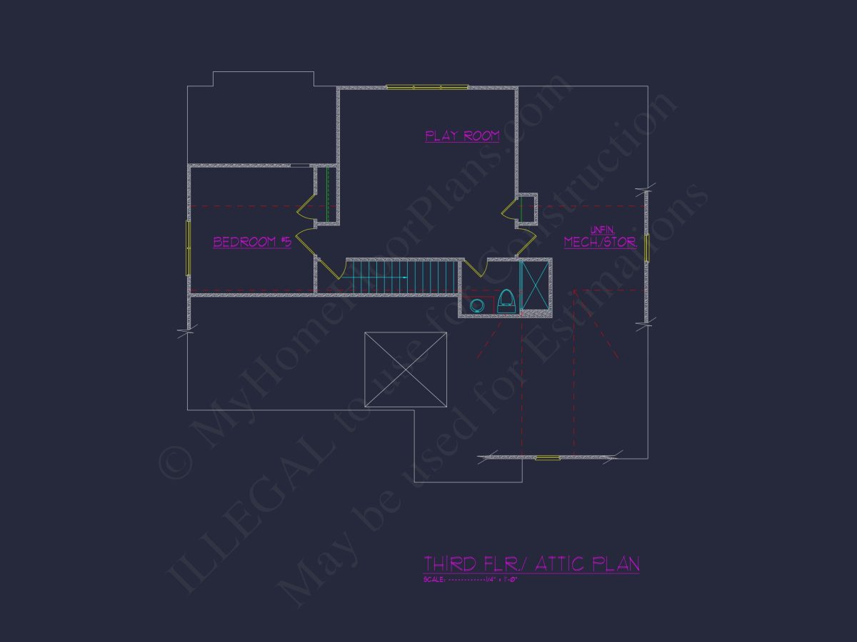 Elegant 3-Story house Plan with 5 Bedrooms and Modern CAD Designs