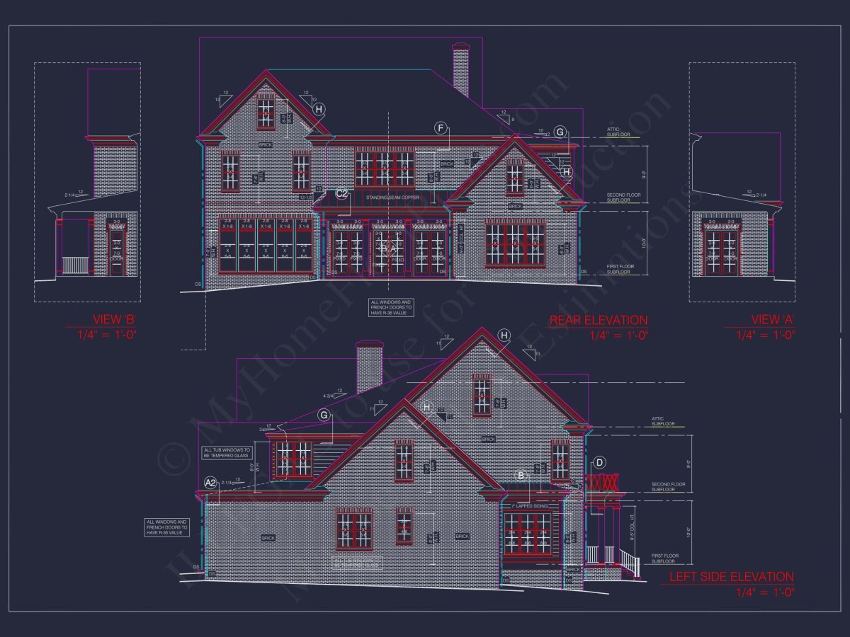 Elegant 3.5-Story house Design with CAD Blueprints & Features