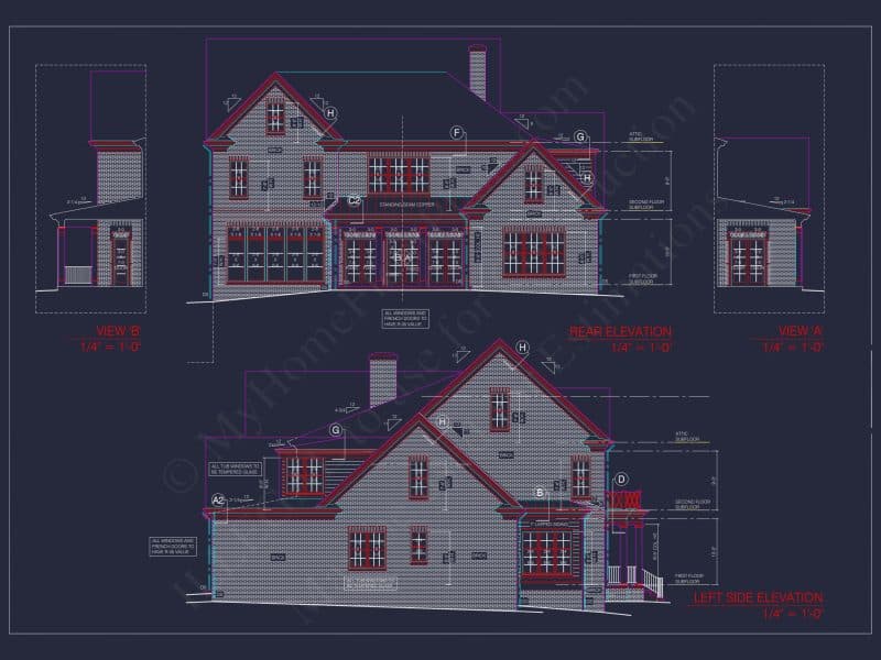 Elegant 3.5-Story house Design with CAD Blueprints & Features