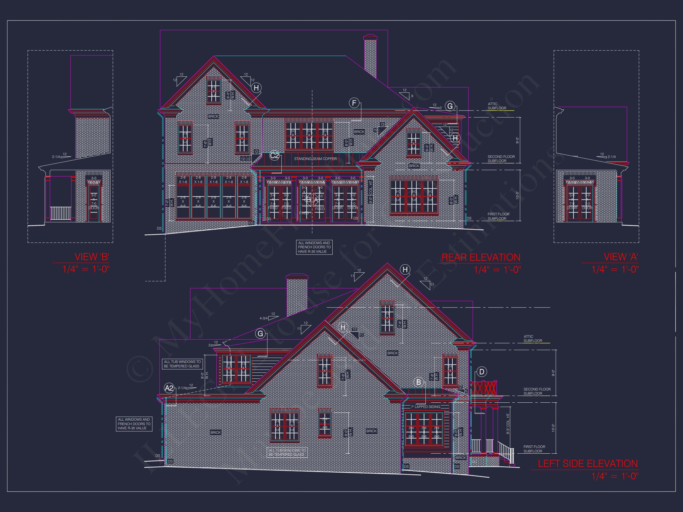Elegant 3.5-Story house Design with CAD Blueprints & Features