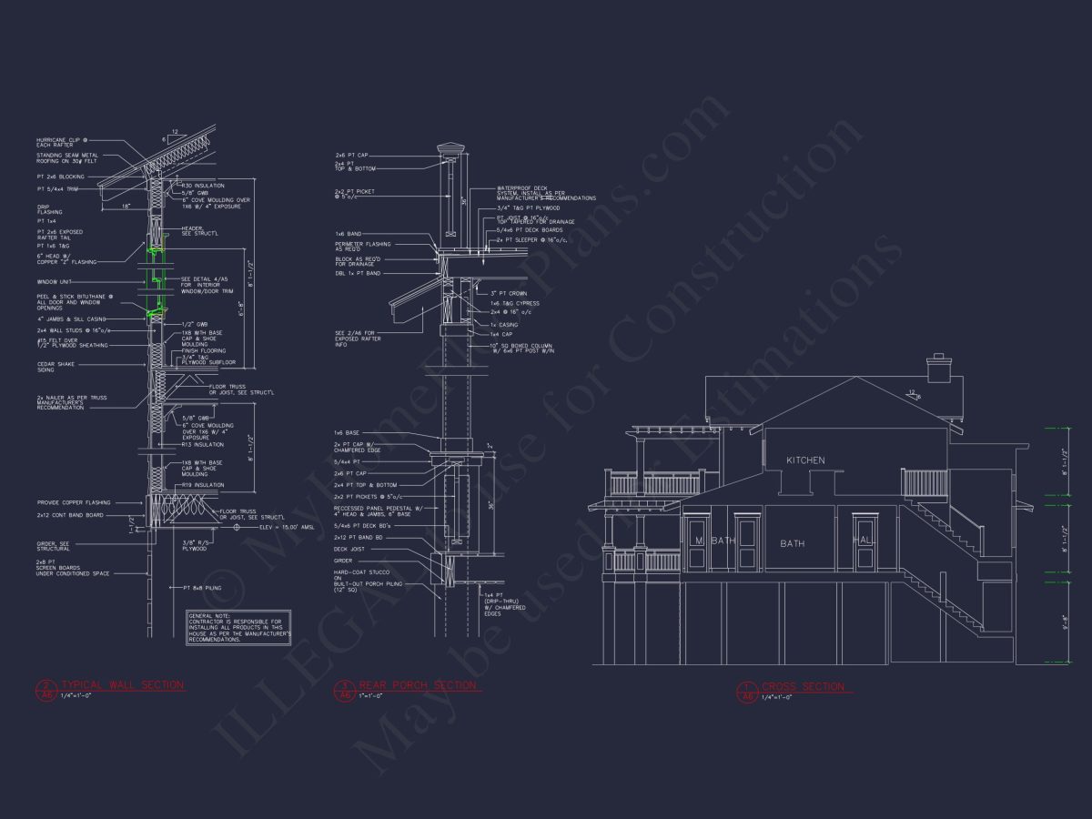 Elegant Beach house Plan with CAD Blueprint & Unique Designs