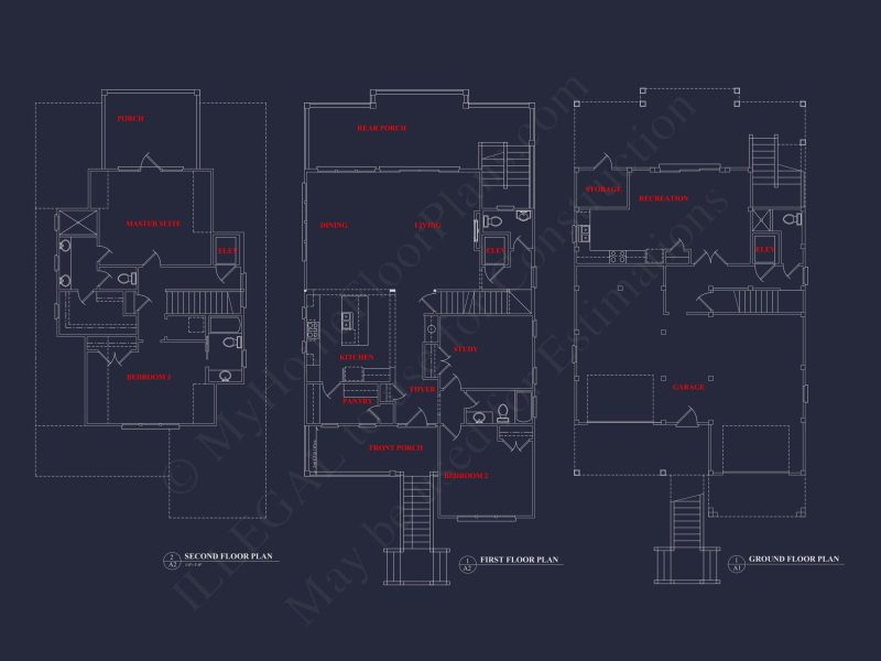 Elegant Coastal house Floor Plan with CAD Architecture Designs