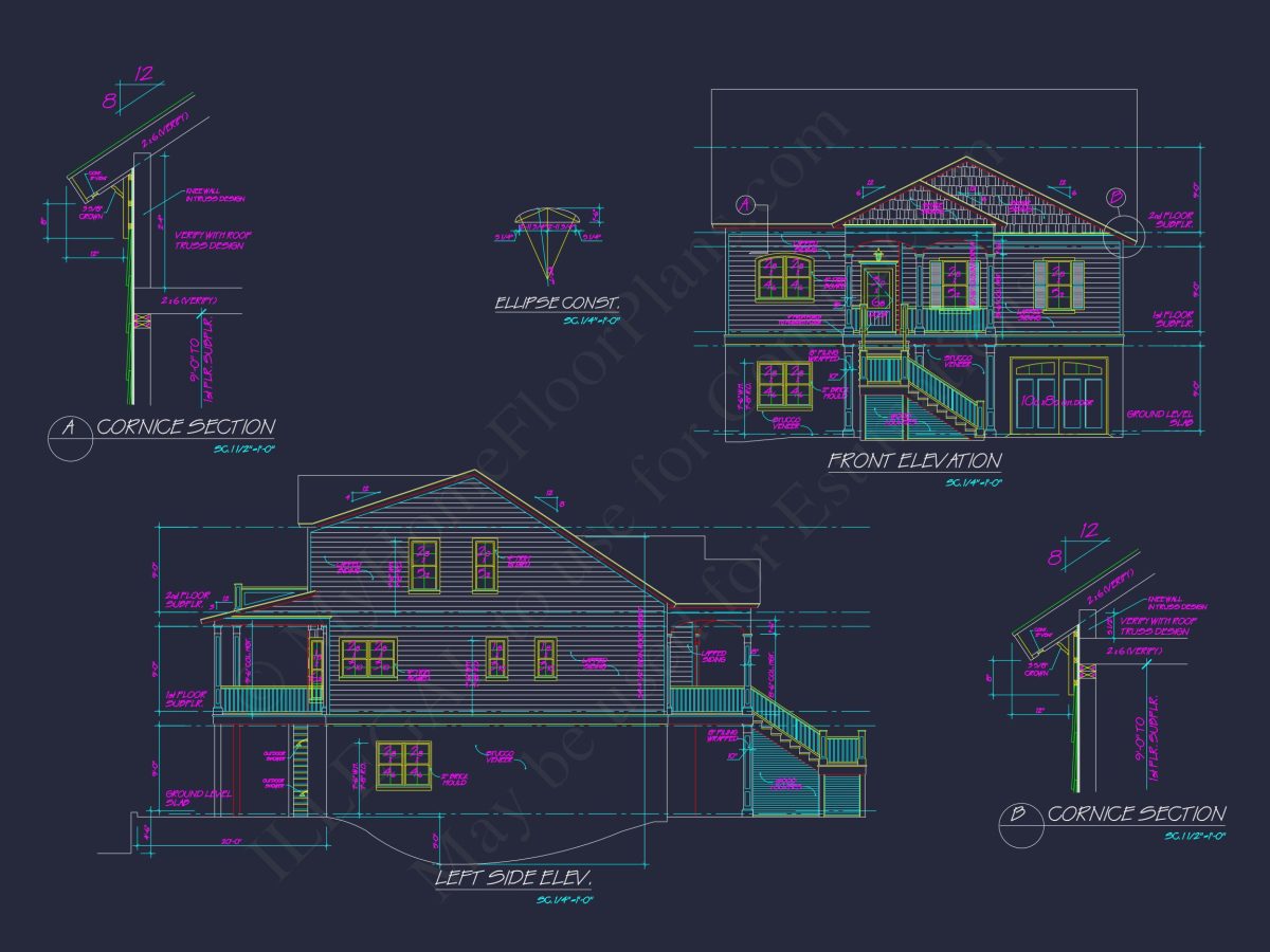 Elegant Coastal house Floor Plan with Detailed CAD Designs