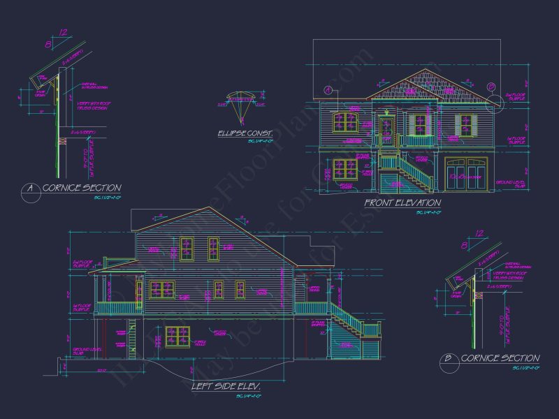 Elegant Coastal house Floor Plan with Detailed CAD Designs