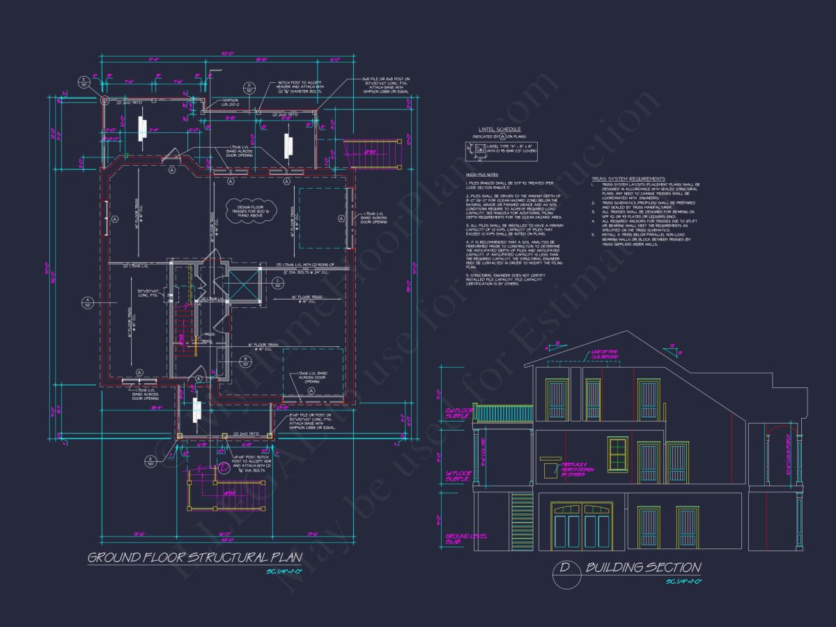 Elegant Coastal house Floor Plan with Detailed CAD Designs