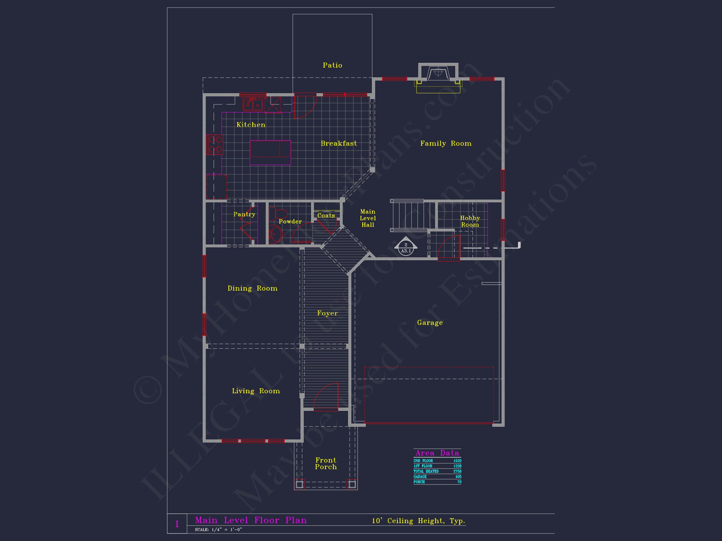 Elegant house Blueprint with 4 Beds & 3 Baths – CAD Designs