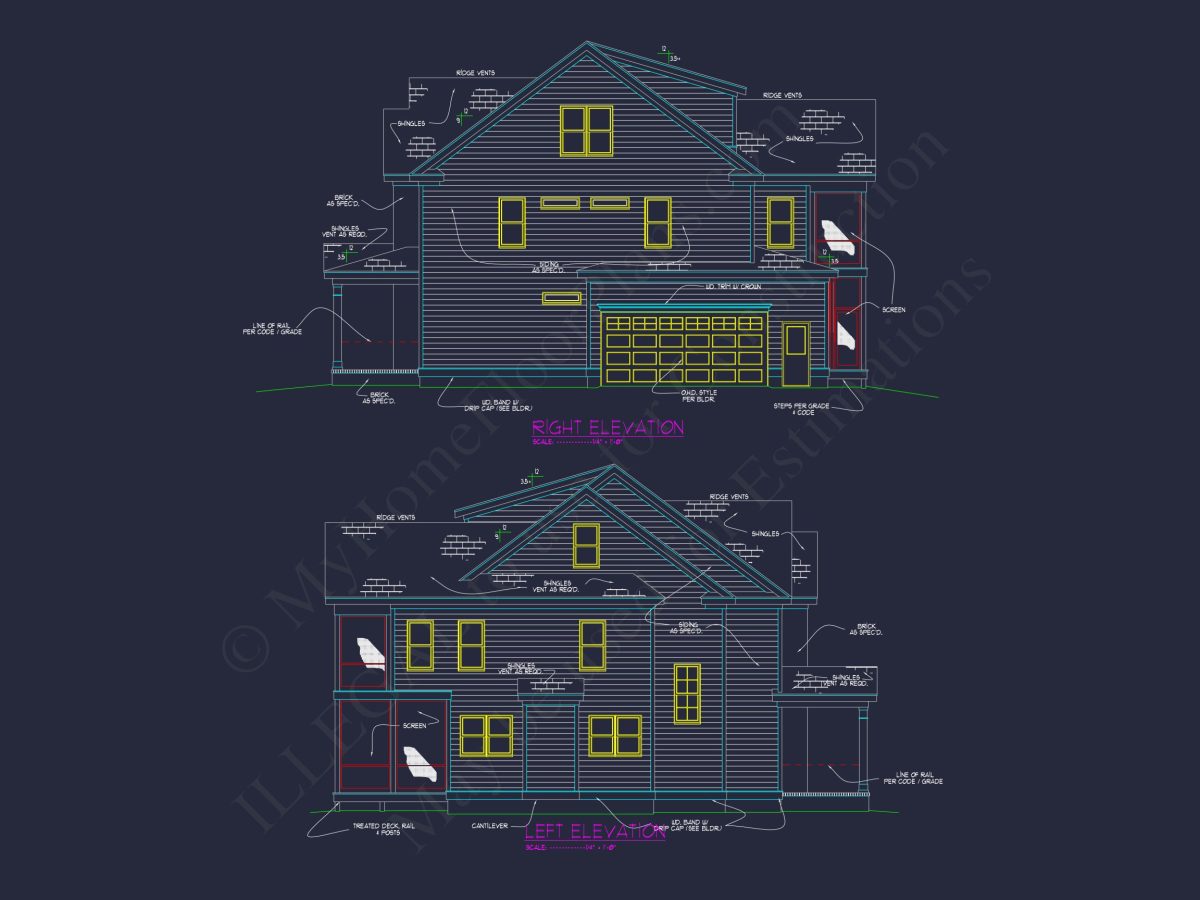 Elegant house Design: 3-Story CAD Floor Plan with Colonial Style