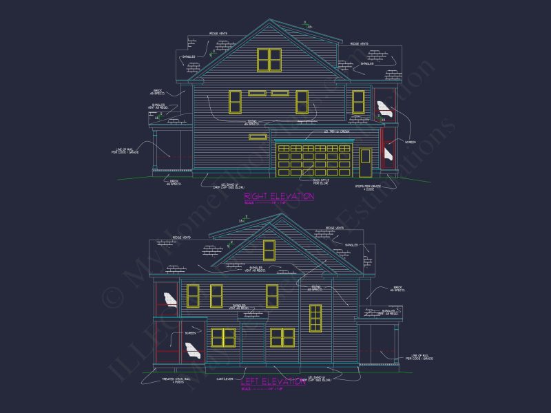 Elegant house Design: 3-Story CAD Floor Plan with Colonial Style