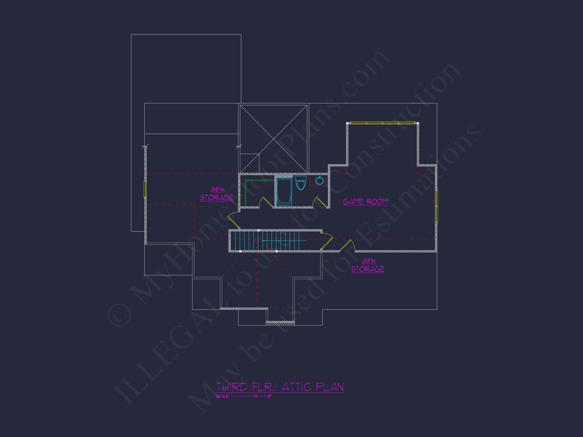 Elegant house Design: 3-Story CAD Floor Plan with Colonial Style
