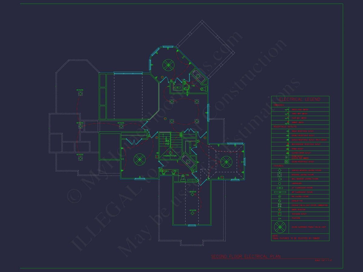 Elegant house Design: CAD Floor Plan with Blueprint & Features