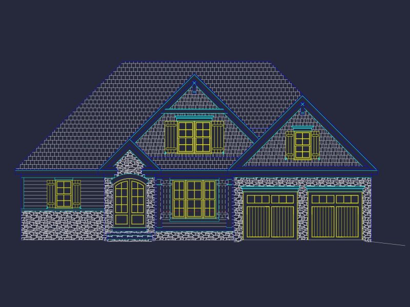 Elegant house Floor Plan with 2-Story Design & CAD Blueprint