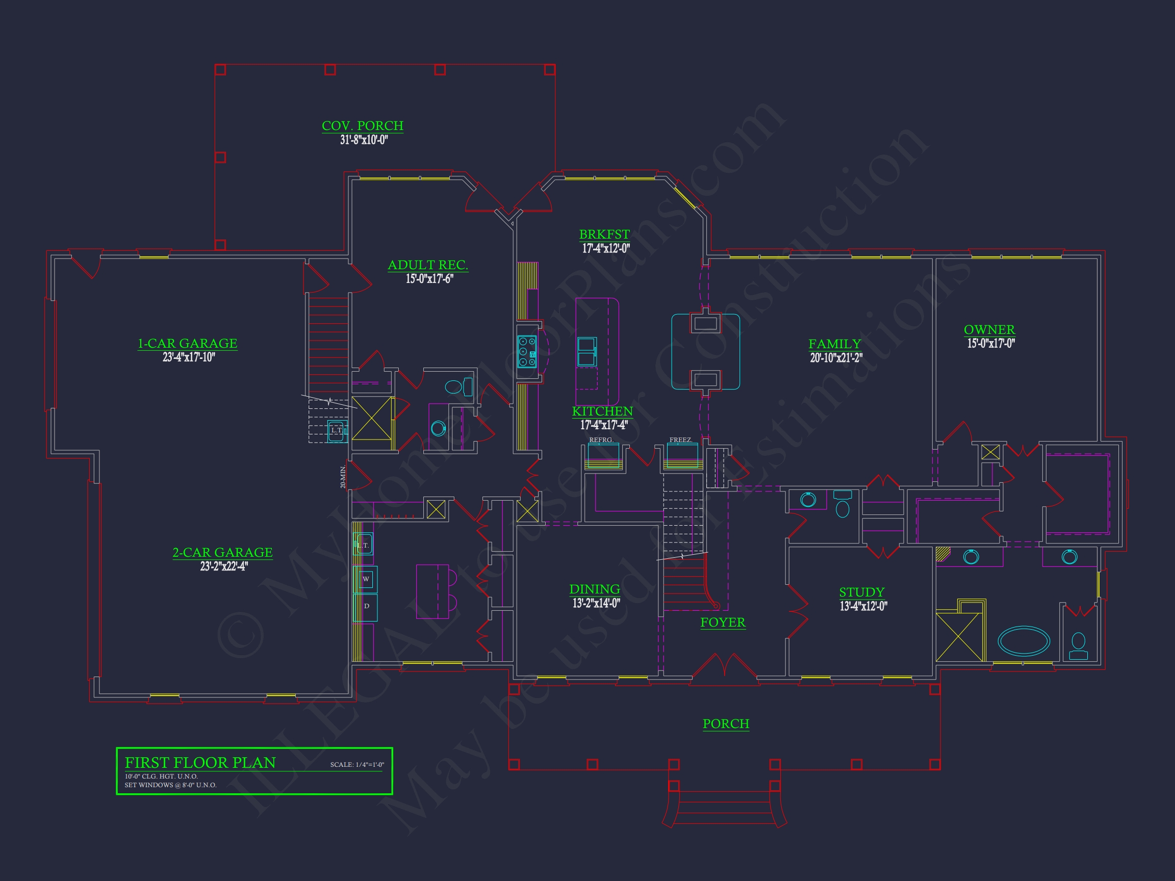 Elegant Home Floor Plan with 4 Bedrooms: CAD Designs & Blueprints