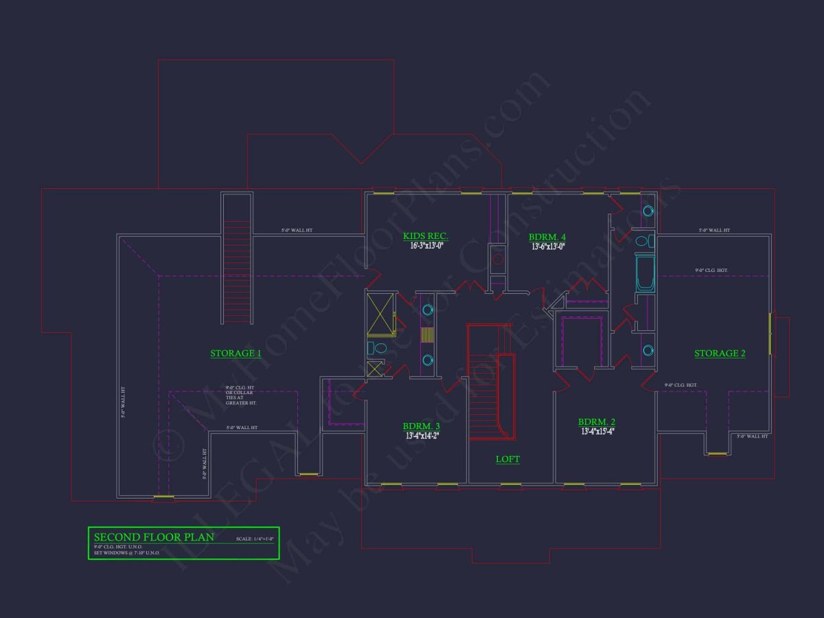 Elegant house Floor Plan with 4 Bedrooms: CAD Designs & Blueprints