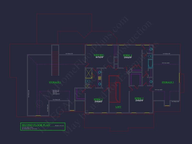 Elegant house Floor Plan with 4 Bedrooms: CAD Designs & Blueprints