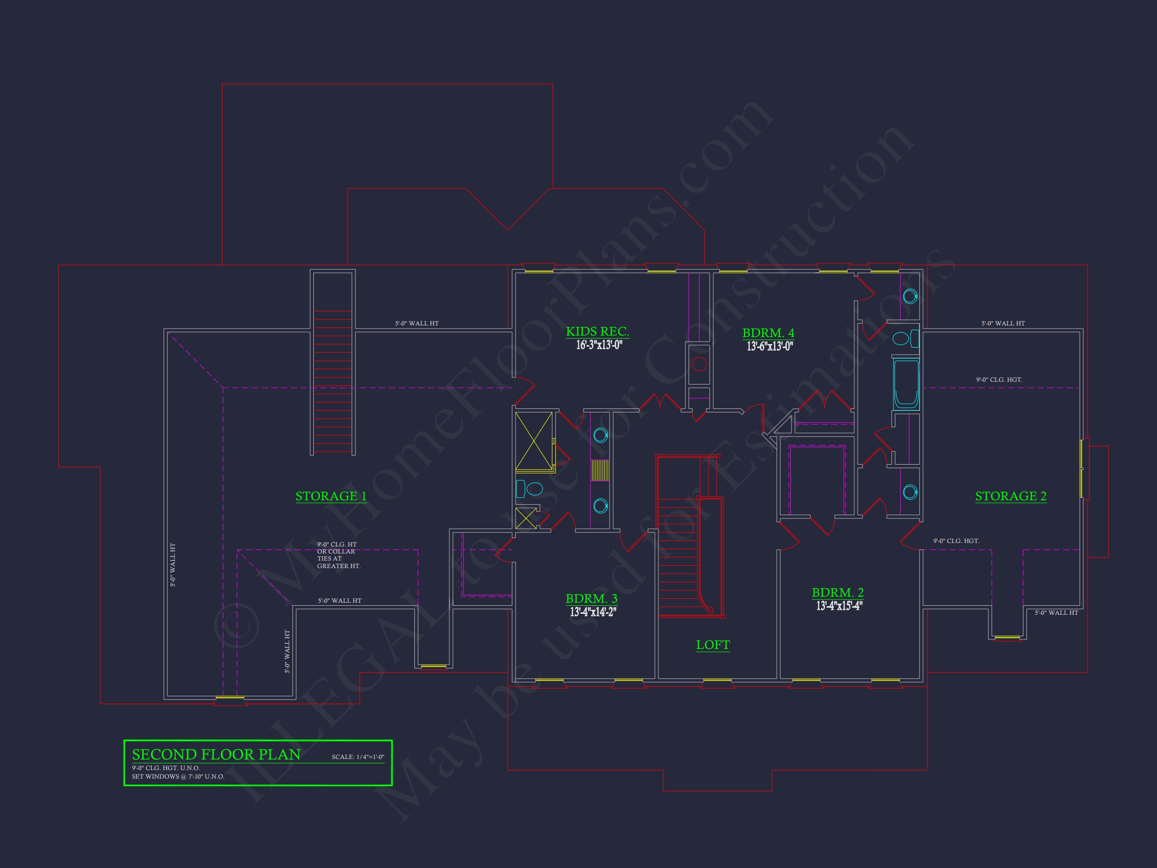 Elegant Home Floor Plan with 4 Bedrooms: CAD Designs & Blueprints