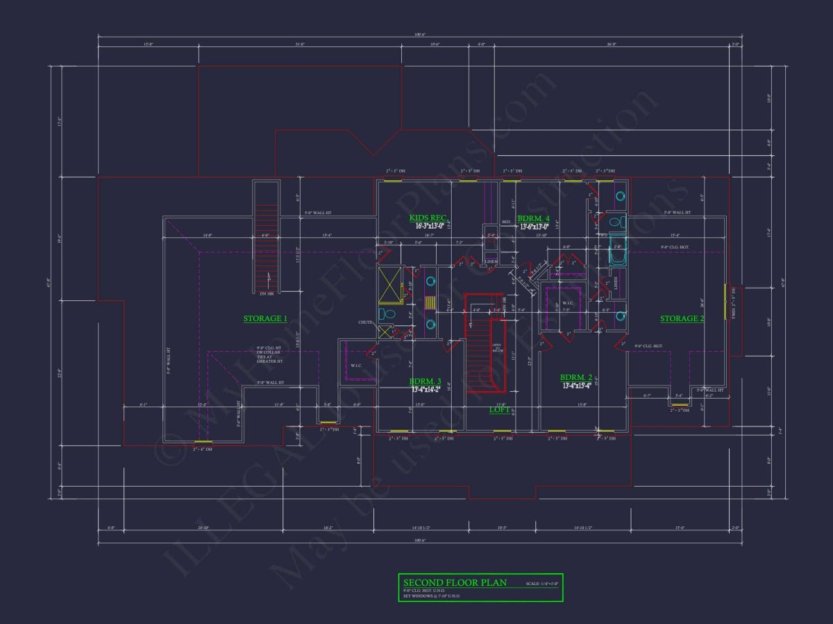 Elegant house Floor Plan with 4 Bedrooms: CAD Designs & Blueprints