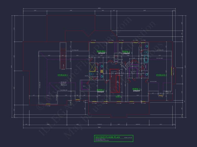 Elegant house Floor Plan with 4 Bedrooms: CAD Designs & Blueprints