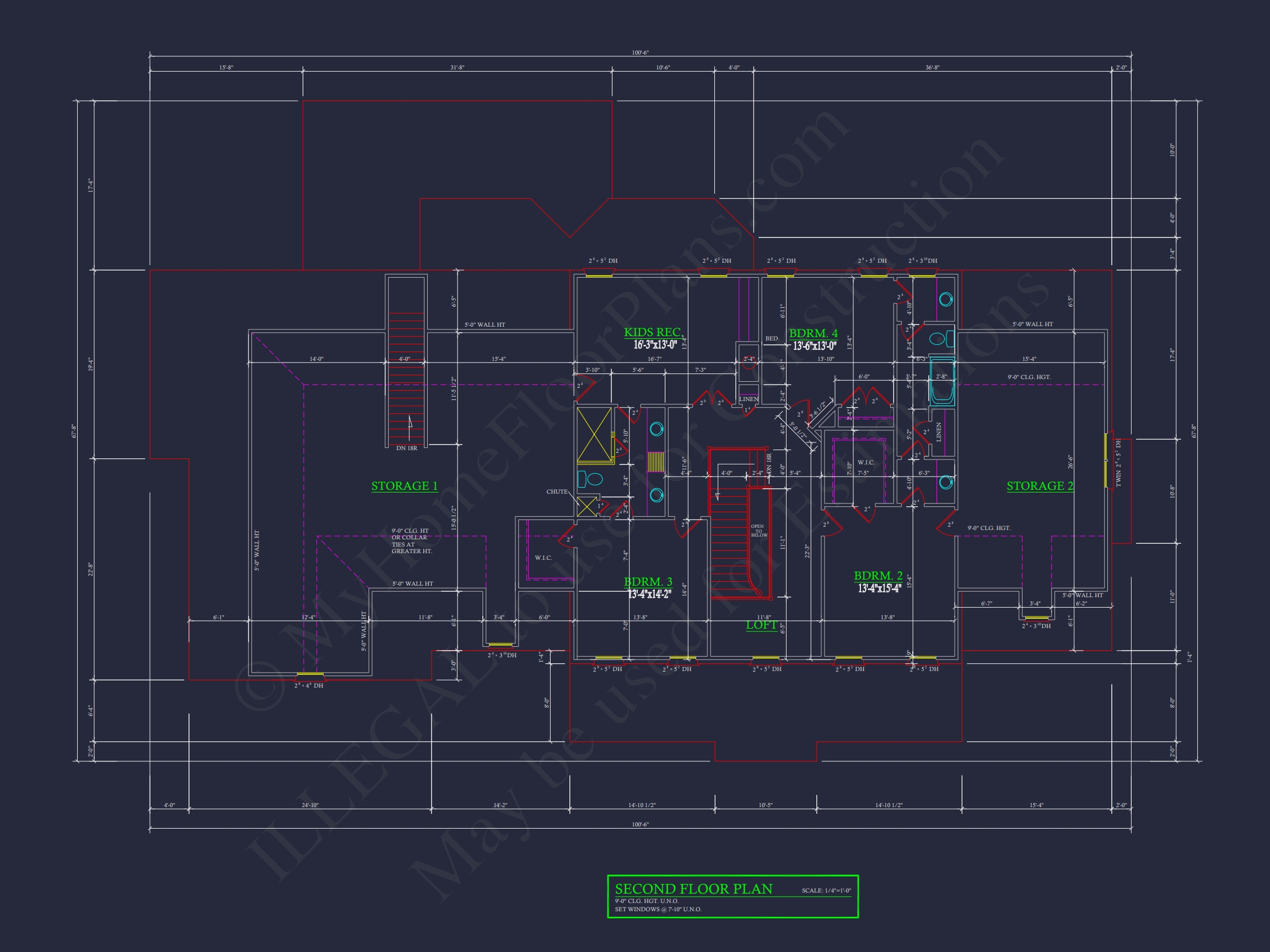 Elegant Home Floor Plan with 4 Bedrooms: CAD Designs & Blueprints