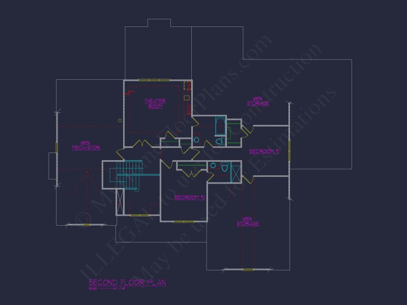 Elegant house Floor Plan with 4 Beds, 5 Baths, & CAD Designs